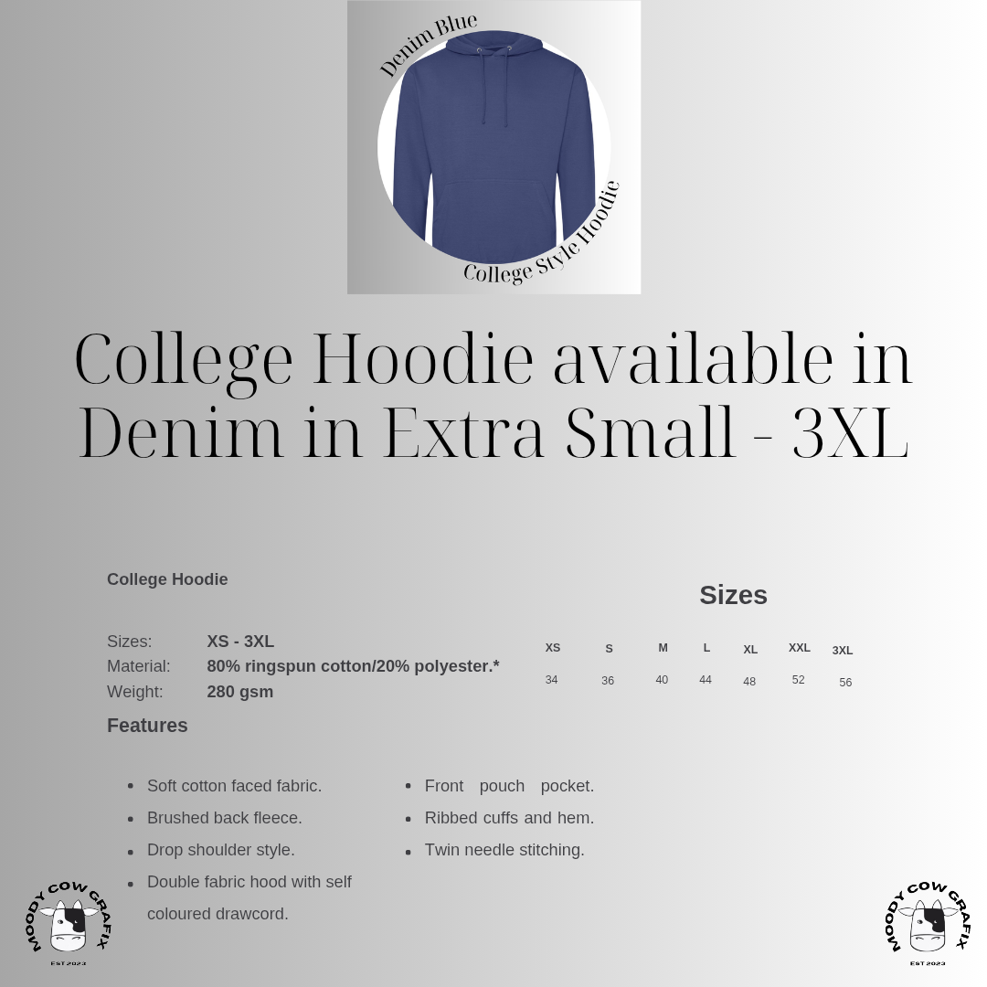 Custom Design Unisex College Style Hoodie - Two for the Road - Blue Hoodie - POY