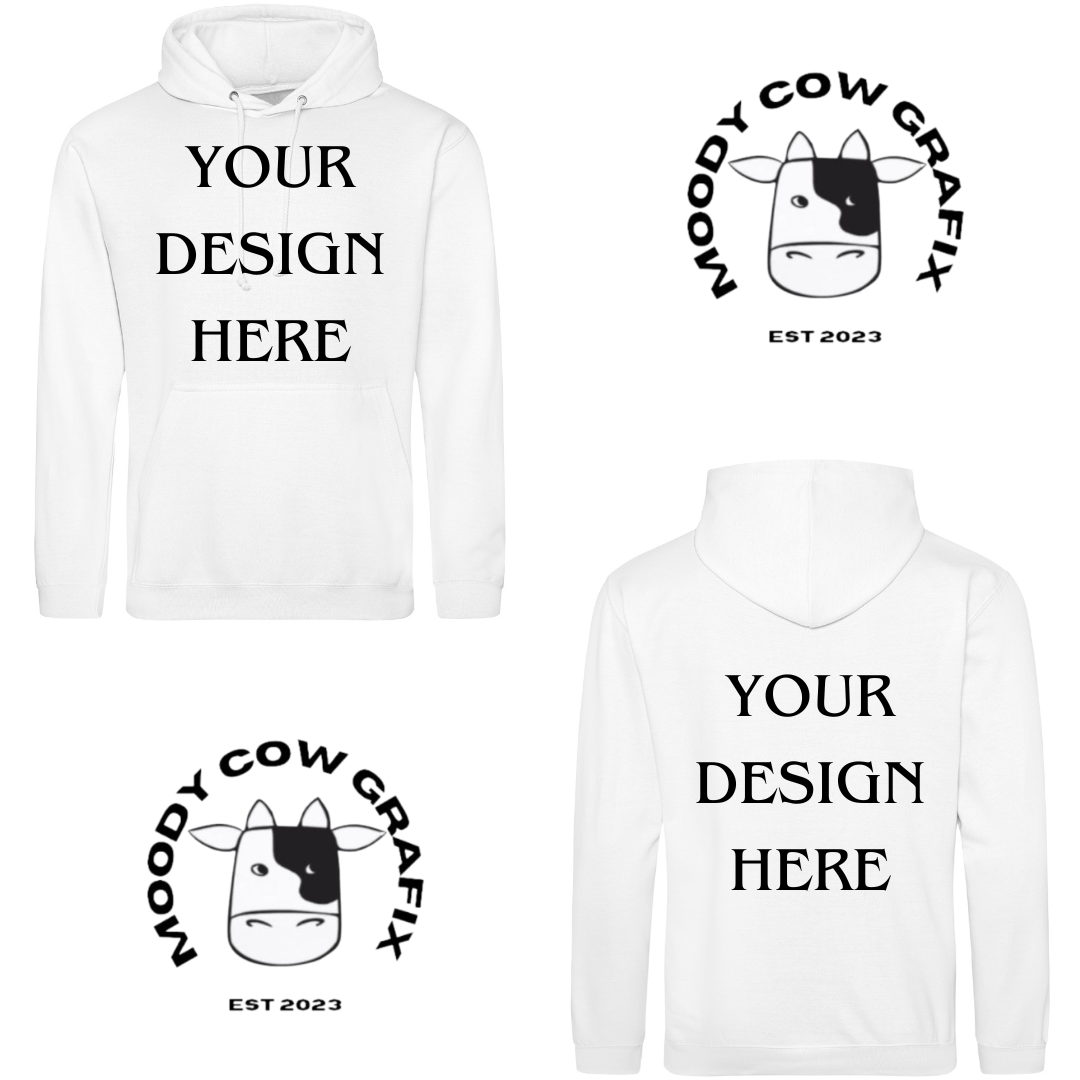 Personalised/ Custom Design Hoodie - Black, White - Adult Sizes