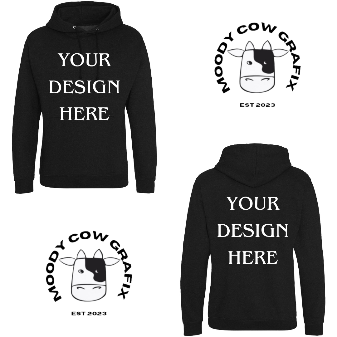 Personalised/ Custom Design Hoodie - Black, White - Adult Sizes