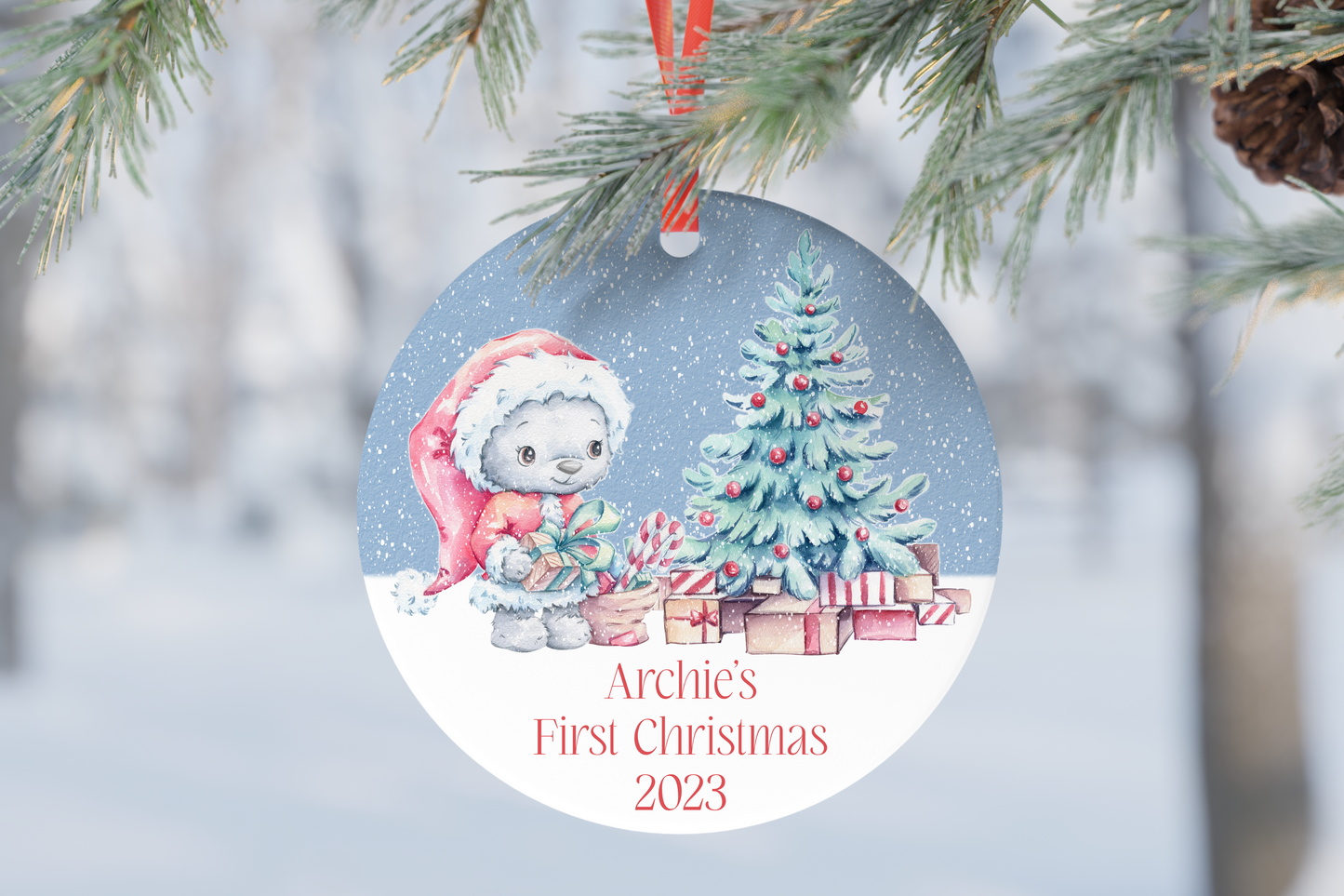 Personalised Cute Bear Ornament.