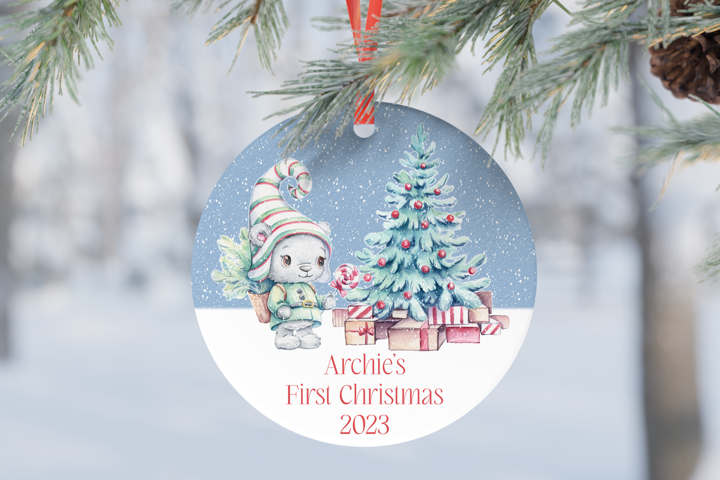 Personalised Cute Bear Ornament.