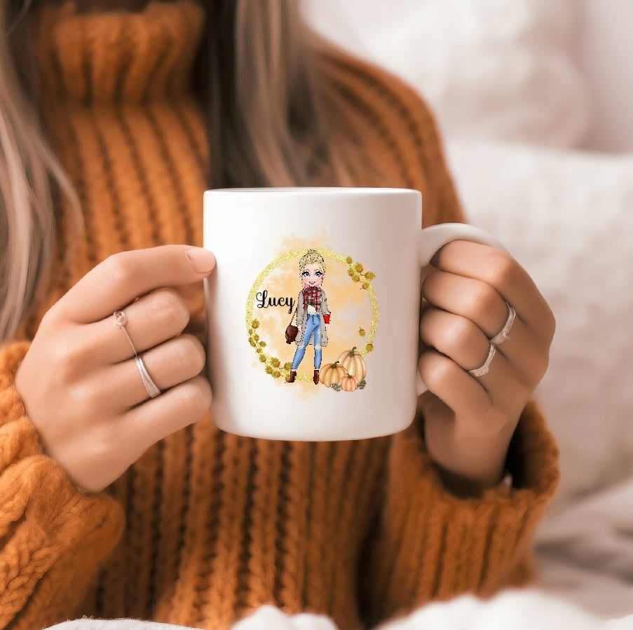 Personalised 'Autumn Sunday Shopper' Character Mug
