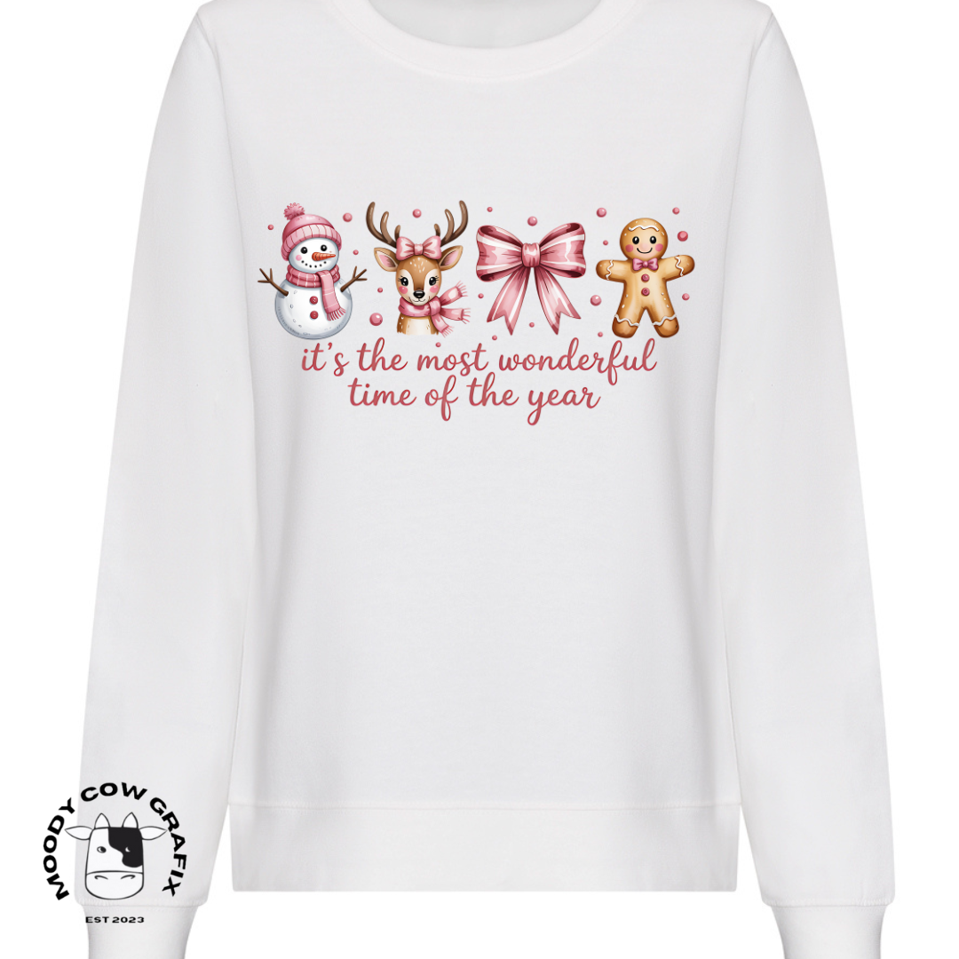 "It's the most Wonderful Time of the year" Pink Christmas Crewneck Sweatshirt