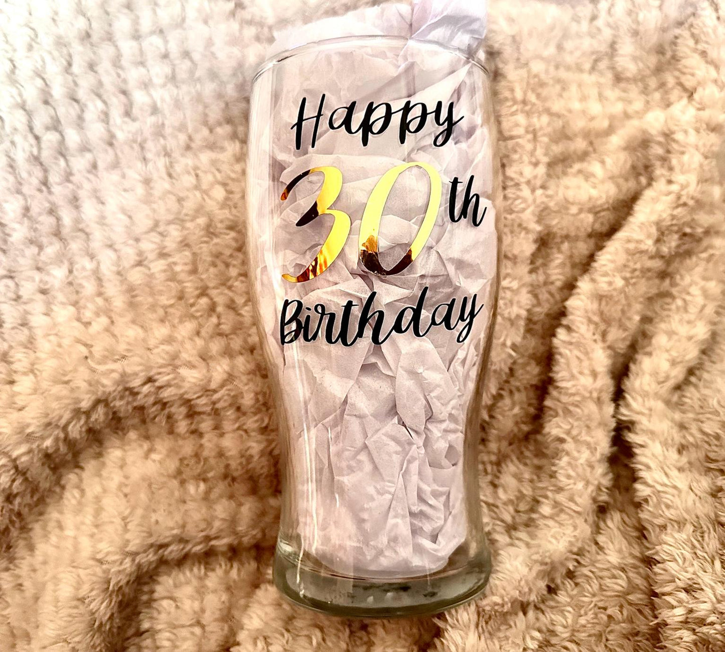 Personalised Birthday pint glass glass - 18th, 21st, 30th, 40th etc. Any age available -  perfect gifts for birthdays.