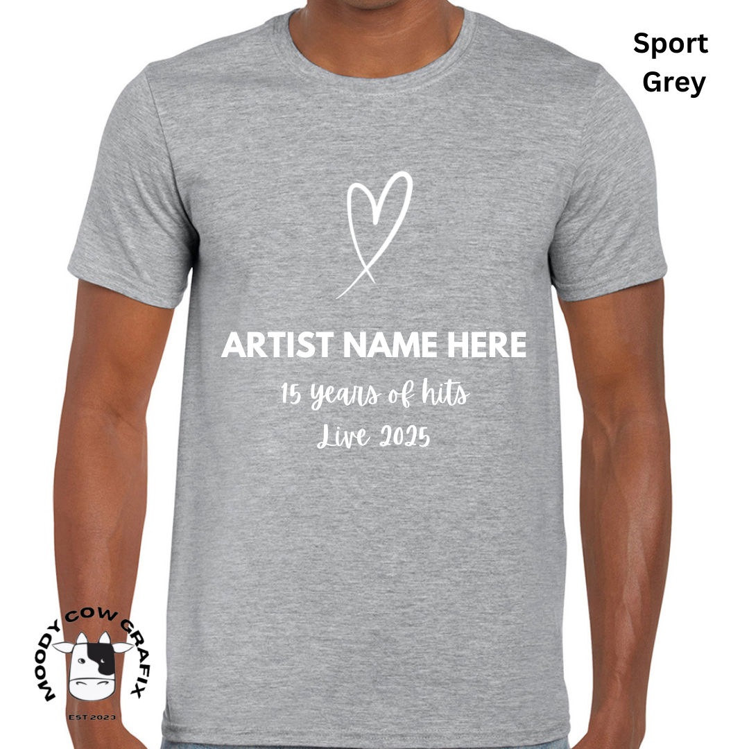 Custom Design -Unisex T-Shirt (Black, White, Brown, Neutral Colours) - 15 Years of Hits Live 2025