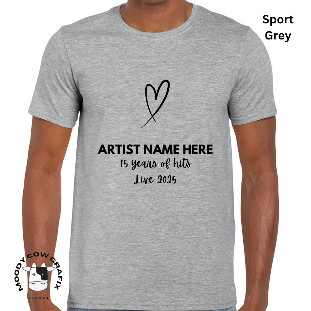 Custom Design -Unisex T-Shirt (Black, White, Brown, Neutral Colours) - 15 Years of Hits Live 2025