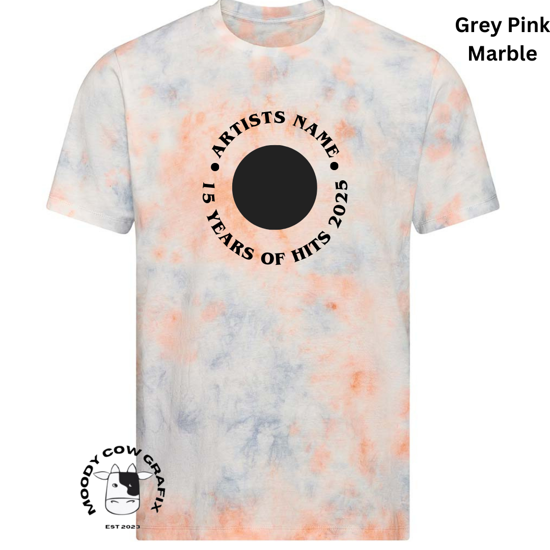 Custom Design Tie Dye T-Shirt - 15 Years of Hits Live 2025 - Curved Design