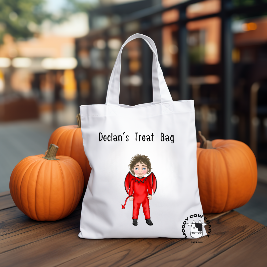 Personalised 'Little Devil Boy' Halloween Tote Bag