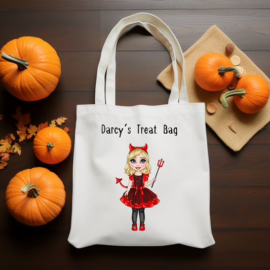 Personalised 'Little Devil Girl' Halloween Tote Bag