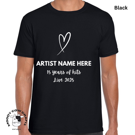 Custom Design -Unisex T-Shirt (Black, White, Brown, Neutral Colours) - 15 Years of Hits Live 2025