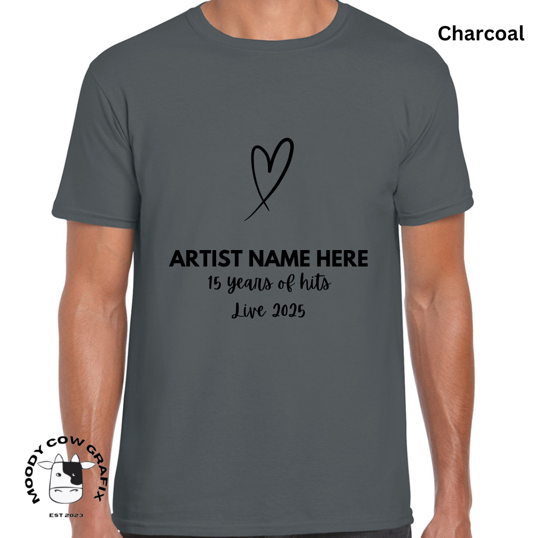 Custom Design -Unisex T-Shirt (Black, White, Brown, Neutral Colours) - 15 Years of Hits Live 2025