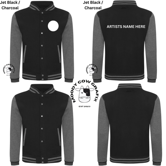 Custom Design Varsity Jacket - 15 years of hits Live 2025 - Black Jacket, various sleeve colours.