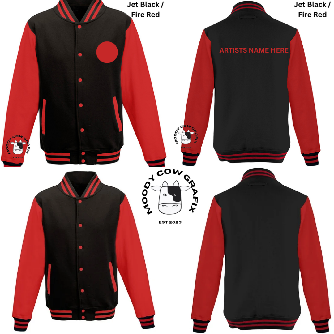 Custom Design Varsity Jacket - 15 years of hits Live 2025 - Black Jacket, various sleeve colours.