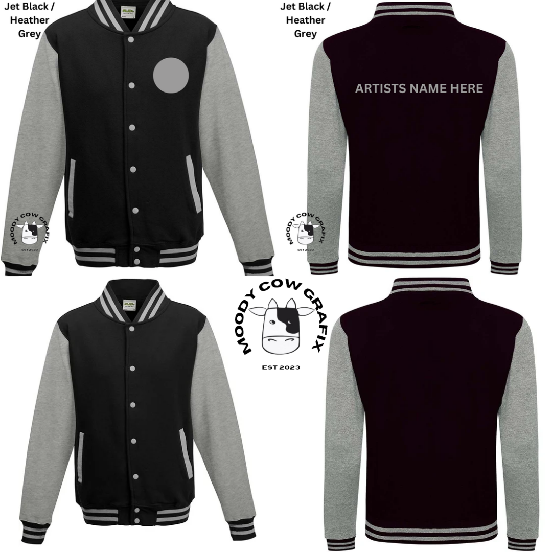 Custom Design Varsity Jacket - 15 years of hits Live 2025 - Black Jacket, various sleeve colours.