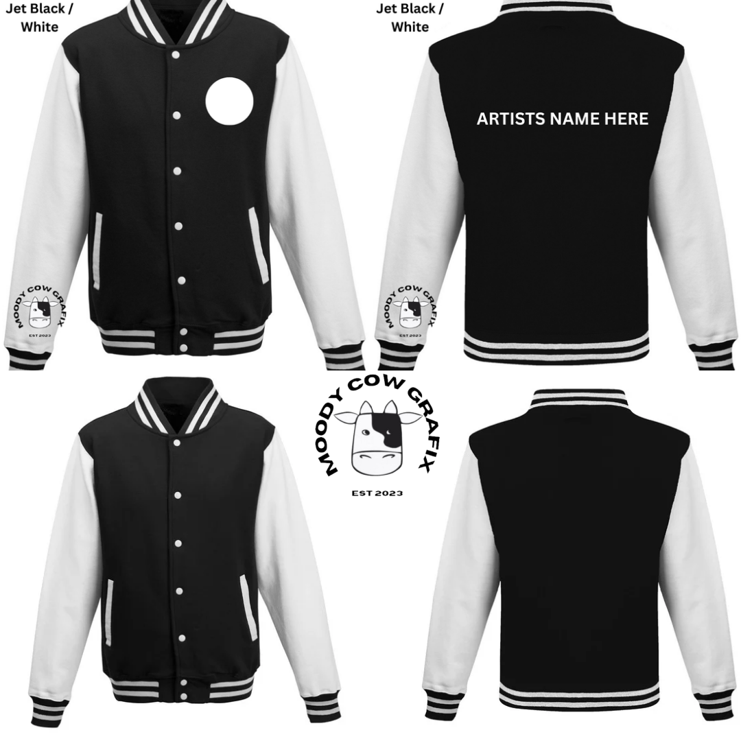 Custom Design Varsity Jacket - 15 years of hits Live 2025 - Black Jacket, various sleeve colours.