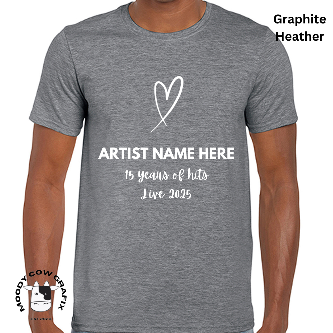 Custom Design -Unisex T-Shirt (Black, White, Brown, Neutral Colours) - 15 Years of Hits Live 2025