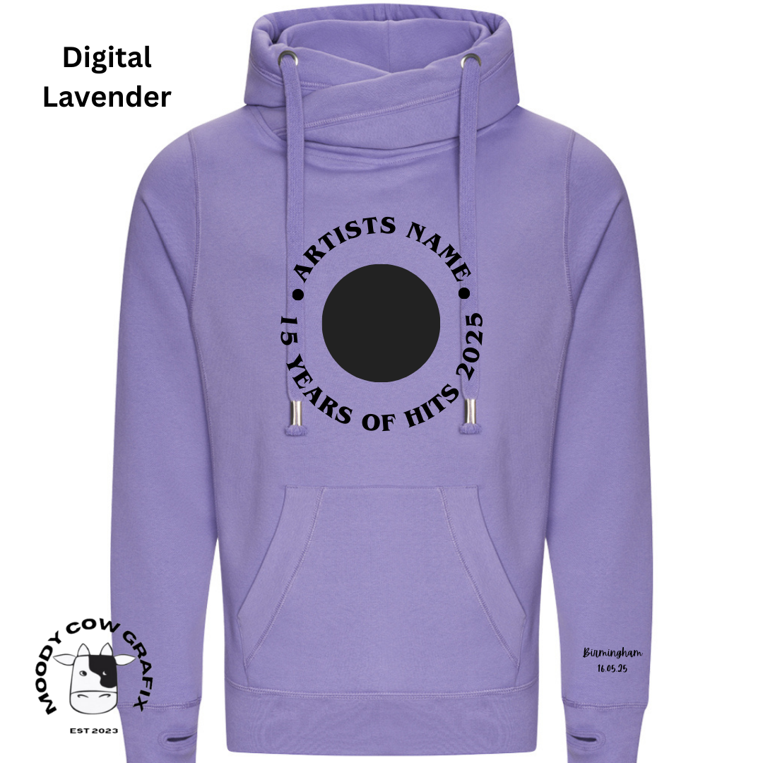 Custom Design - Cross Neck Hibernate Style Hoodie - 15 Years of Hits Live 2025 - Curved Design