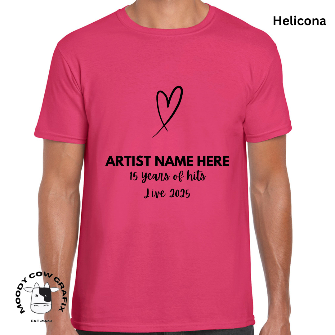 Custom Design -Unisex T-Shirt (Reds, Pinks, Yellow and Purple Colours) - 15 Years of Hits Live 2025