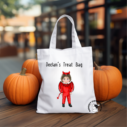 Personalised 'Little Devil Boy' Halloween Tote Bag