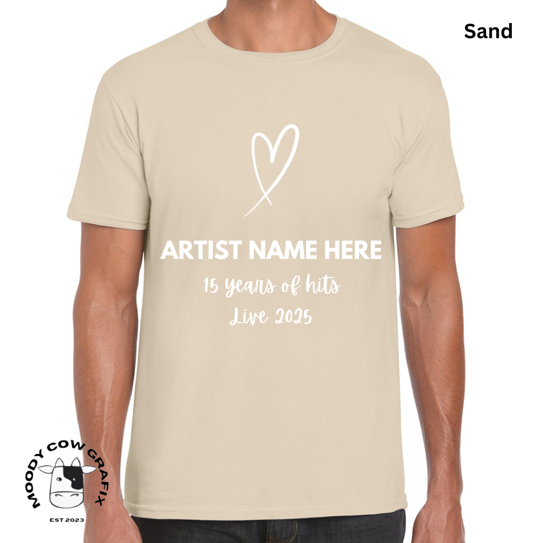 Custom Design -Unisex T-Shirt (Black, White, Brown, Neutral Colours) - 15 Years of Hits Live 2025