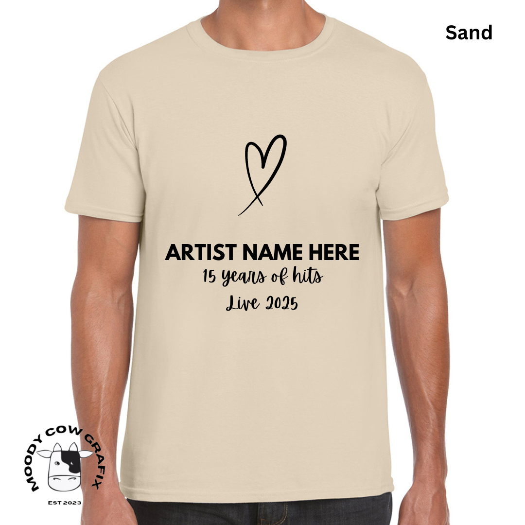 Custom Design -Unisex T-Shirt (Black, White, Brown, Neutral Colours) - 15 Years of Hits Live 2025