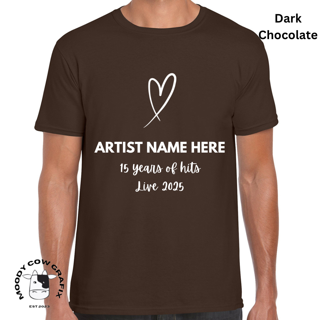 Custom Design -Unisex T-Shirt (Black, White, Brown, Neutral Colours) - 15 Years of Hits Live 2025