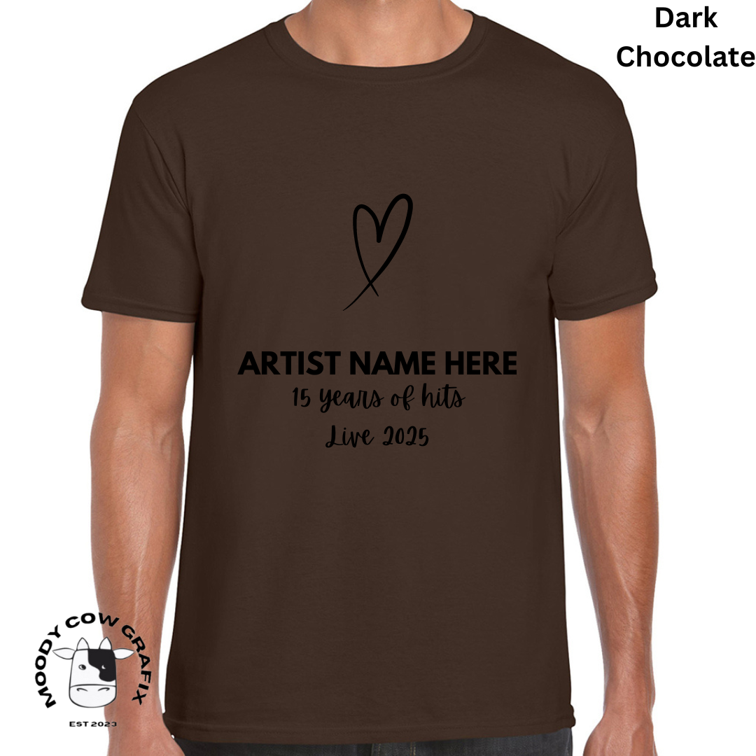 Custom Design -Unisex T-Shirt (Black, White, Brown, Neutral Colours) - 15 Years of Hits Live 2025