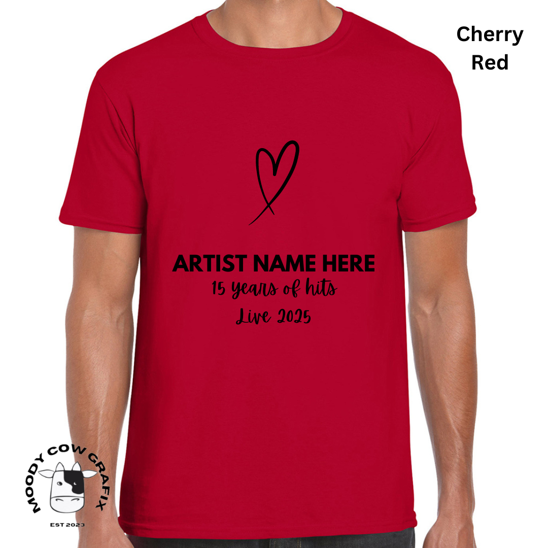 Custom Design -Unisex T-Shirt (Reds, Pinks, Yellow and Purple Colours) - 15 Years of Hits Live 2025