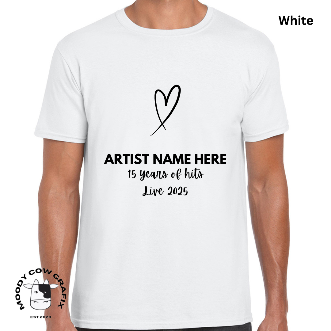 Custom Design -Unisex T-Shirt (Black, White, Brown, Neutral Colours) - 15 Years of Hits Live 2025