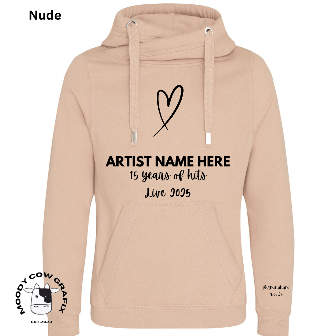 Custom Design - Cross Neck Hibernate Style Hoodie - 15 Years of Hits Live 2025