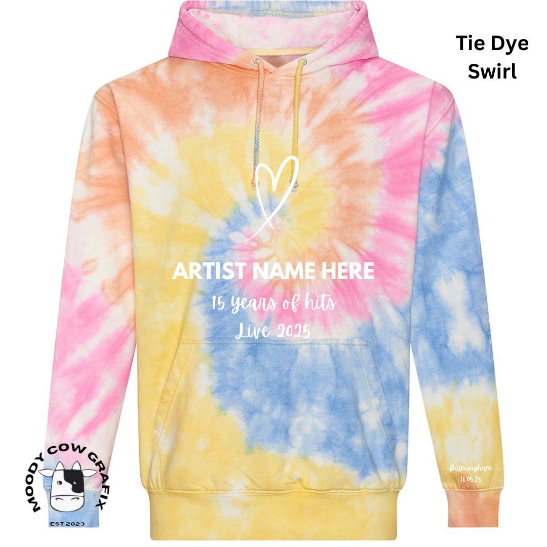 Custom Design -  Tie Dye Hoodie - 15 Years of Hits Live 2025