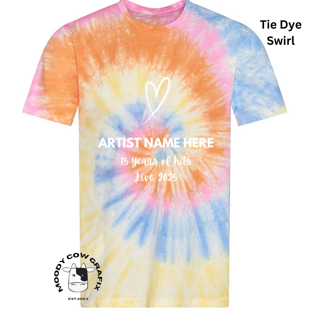 Custom Design Tie Dye T-Shirt - 15 Years of Hits Live 2025