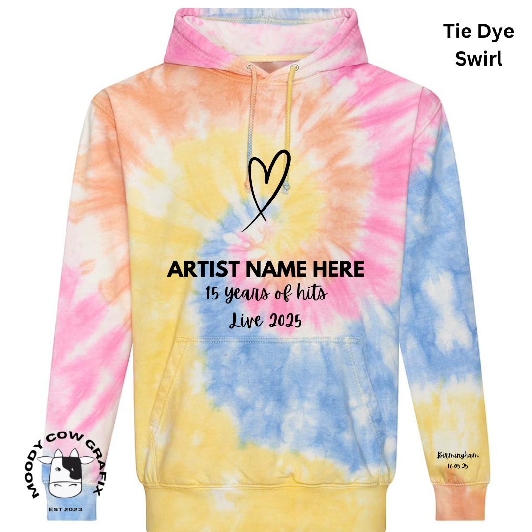 Custom Design -  Tie Dye Hoodie - 15 Years of Hits Live 2025