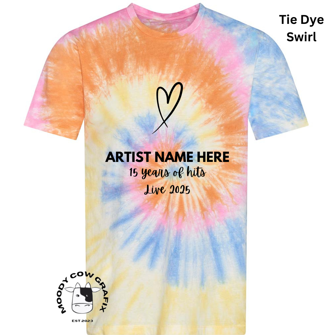 Custom Design Tie Dye T-Shirt - 15 Years of Hits Live 2025