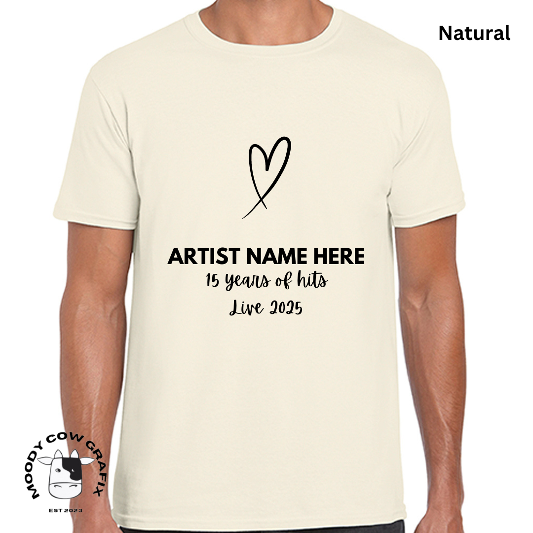 Custom Design -Unisex T-Shirt (Black, White, Brown, Neutral Colours) - 15 Years of Hits Live 2025