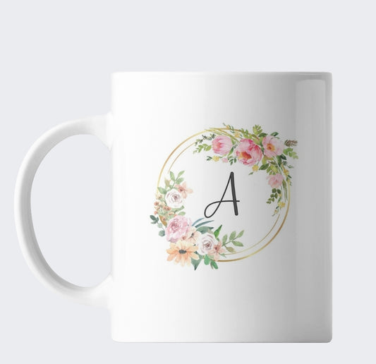 Personalised Floral Initial Mug