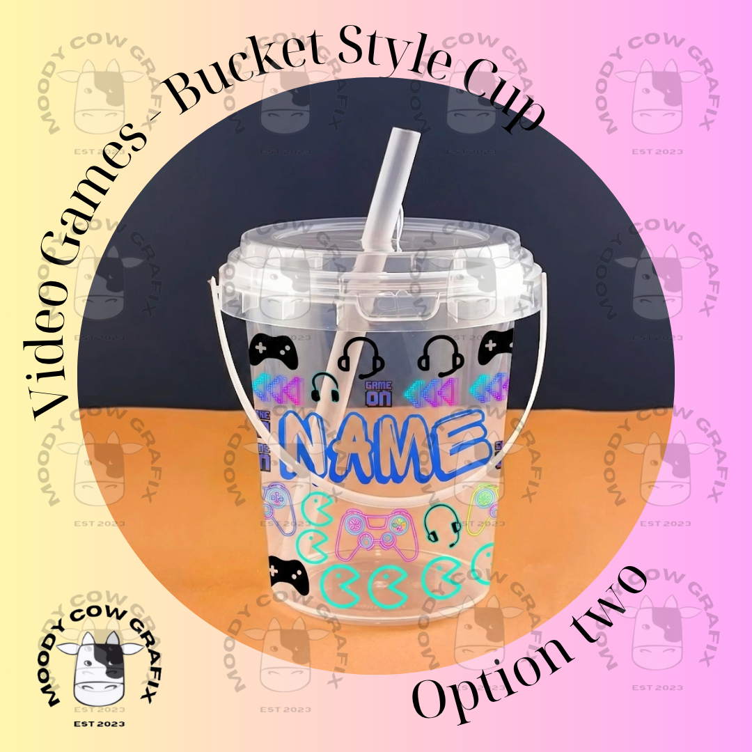 Personalised Kids DIY Sticker Bucket Cup with Handle, Lid & Straw.