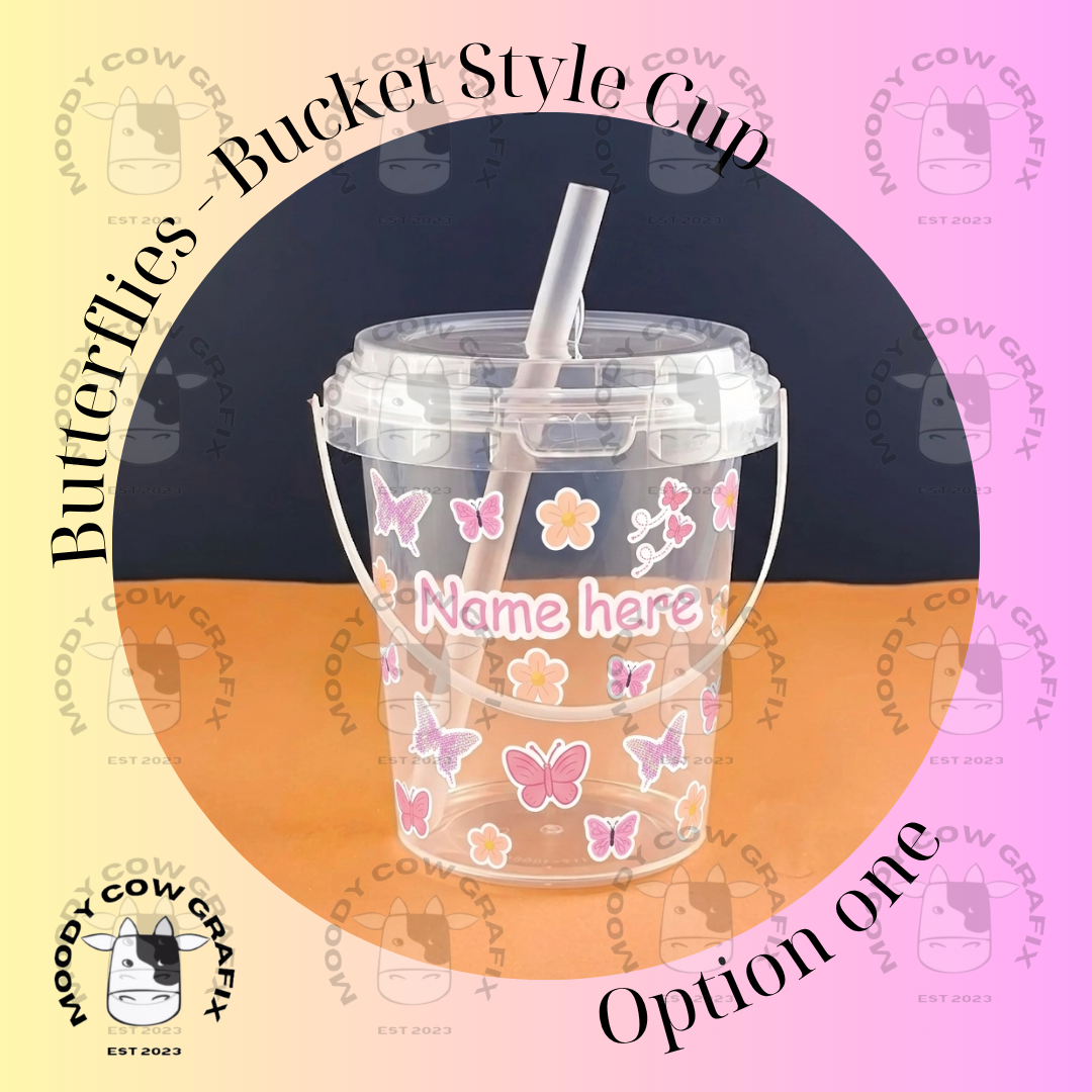 Personalised Kids DIY Sticker Bucket Cup with Handle, Lid & Straw.