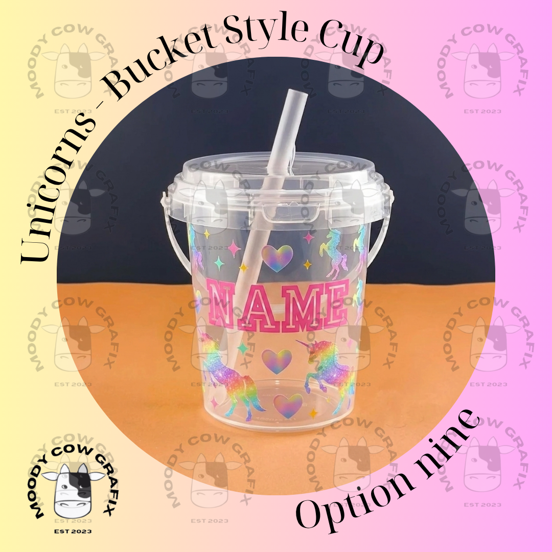 Personalised Kids DIY Sticker Bucket Cup with Handle, Lid & Straw.