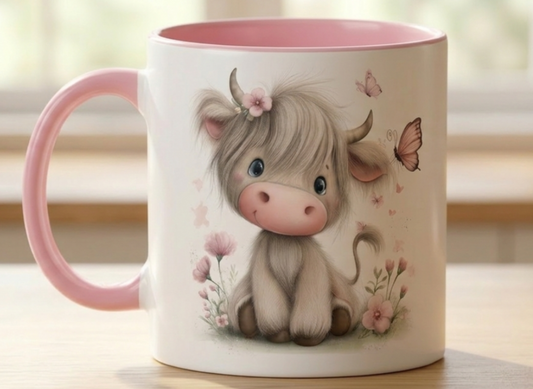 Pink Fluffy Highland Cow Mug