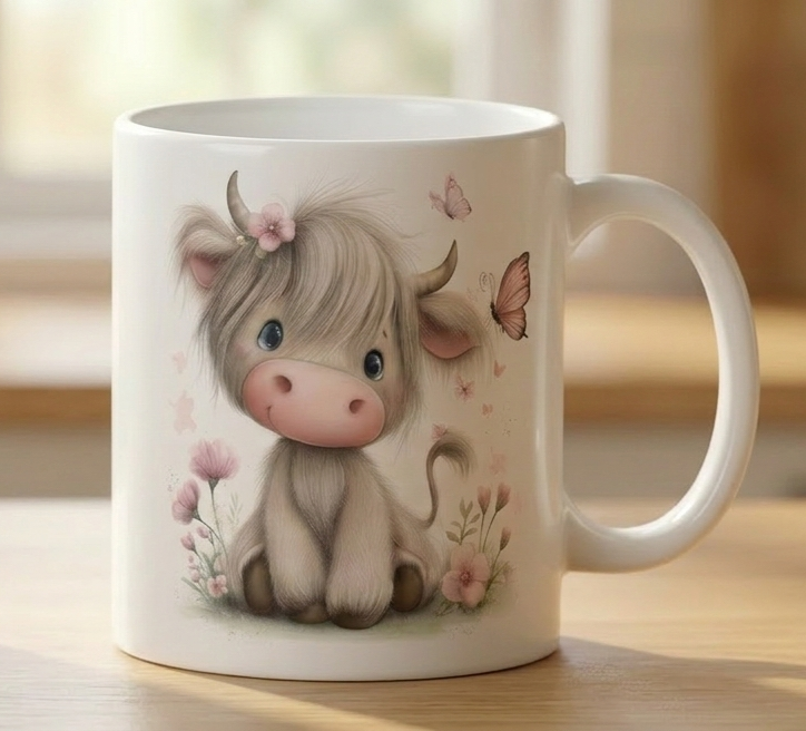 Pink Fluffy Highland Cow Mug