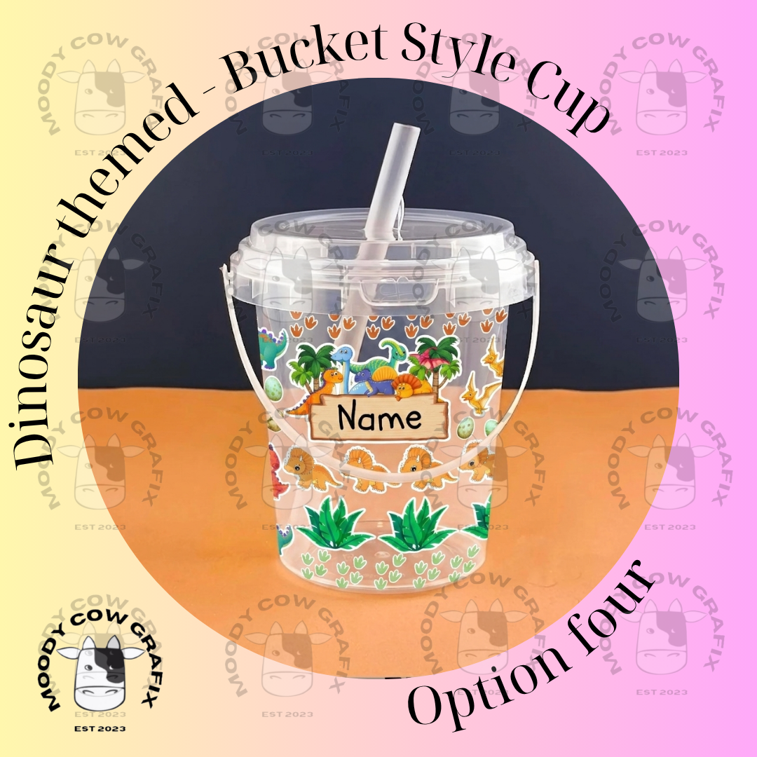Personalised Kids DIY Sticker Bucket Cup with Handle, Lid & Straw.