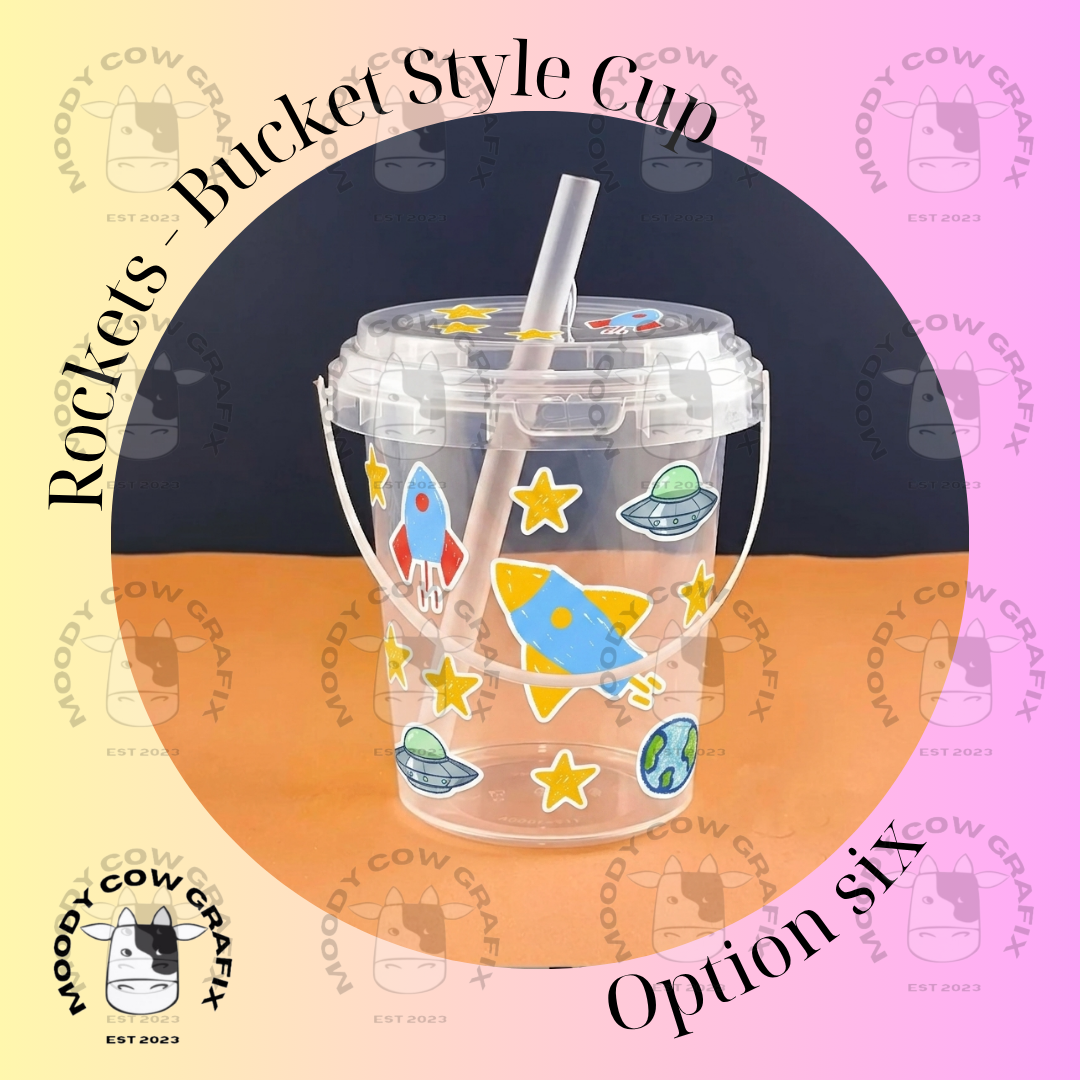 Personalised Kids DIY Sticker Bucket Cup with Handle, Lid & Straw.