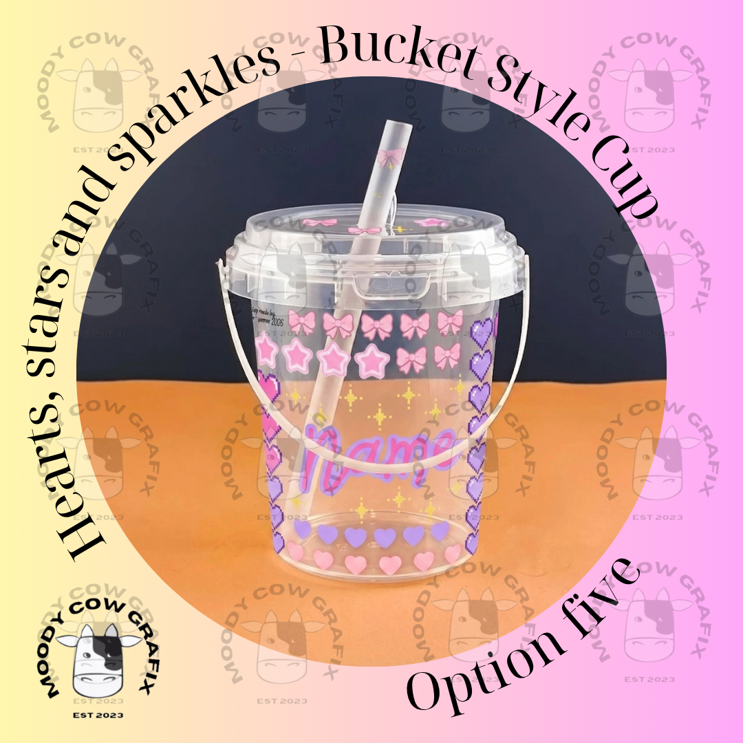 Personalised Kids DIY Sticker Bucket Cup with Handle, Lid & Straw.