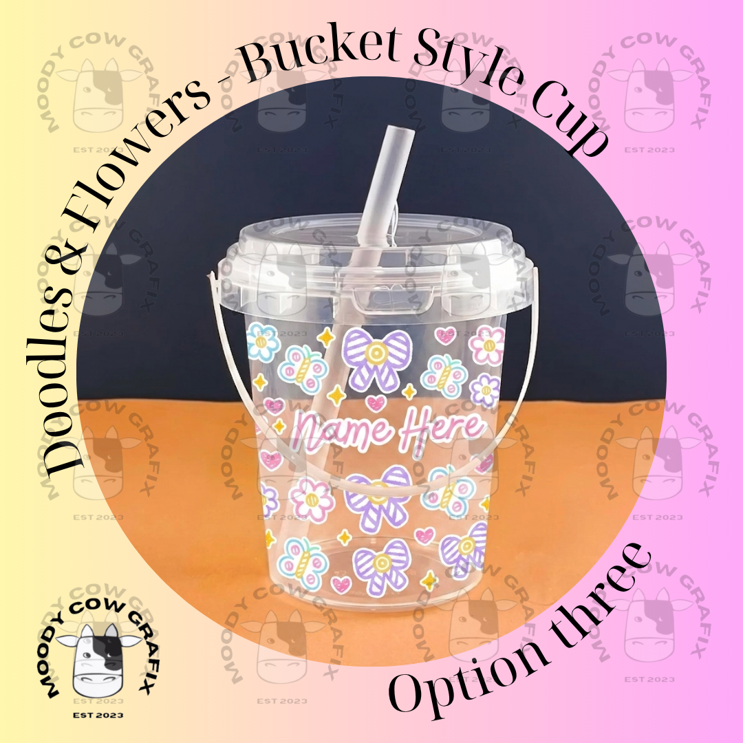 Personalised Kids DIY Sticker Bucket Cup with Handle, Lid & Straw.