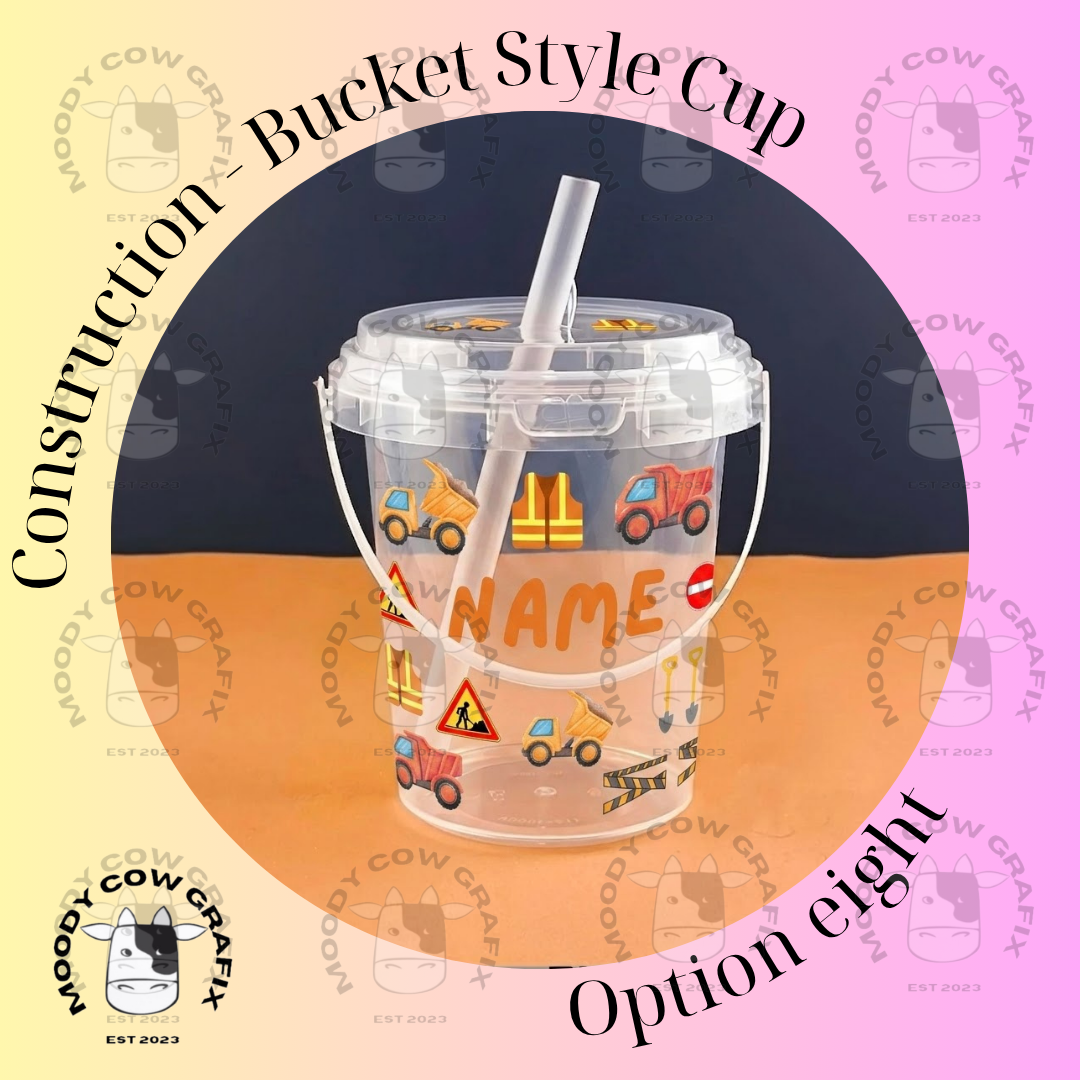 Personalised Kids DIY Sticker Bucket Cup with Handle, Lid & Straw.